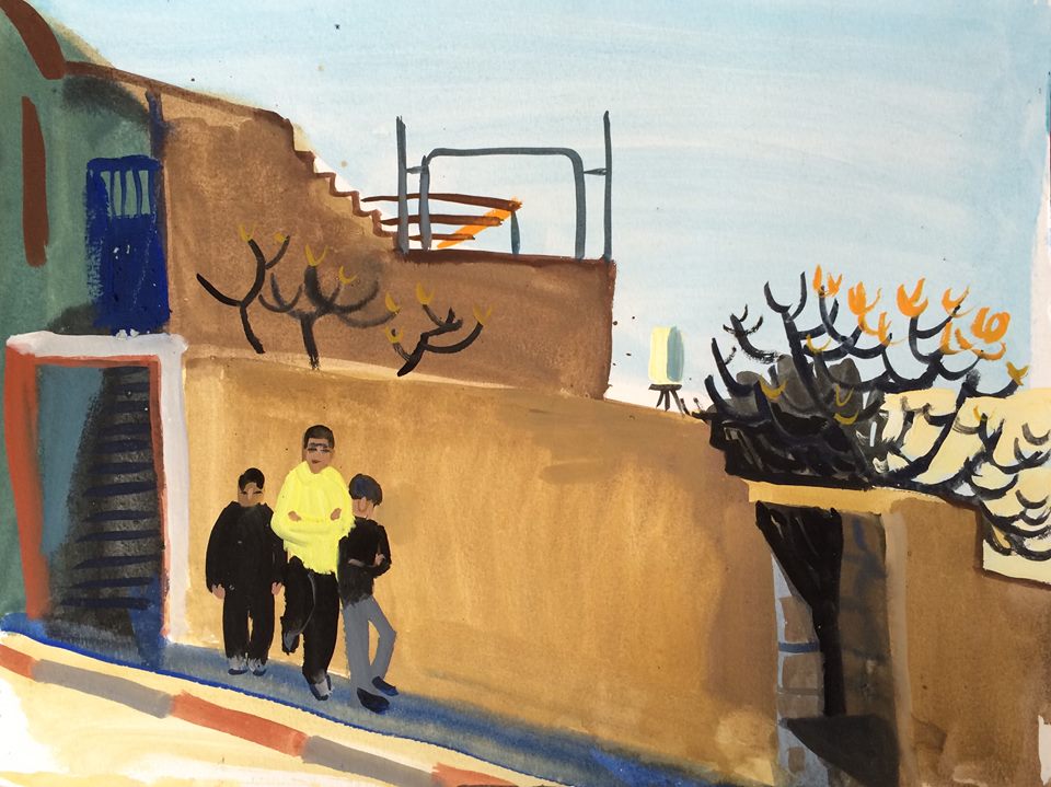 Anna Lukashevsky "Arab boys in the house", gouache on paper, , 2014
