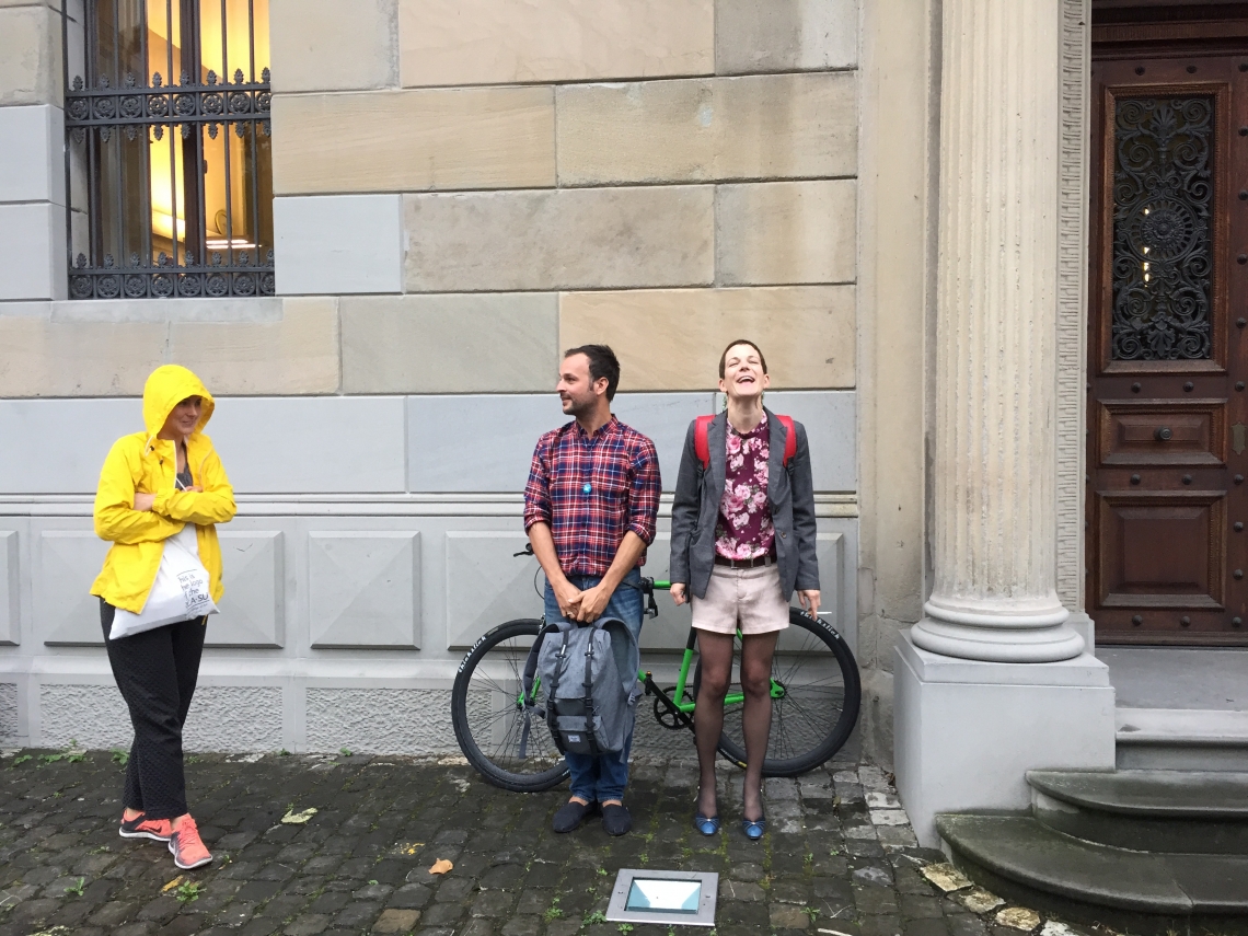 After the meeting and the Interview with Kunsthaus Zürich curator Cathérine Hug, Valentina Pini in raincoat