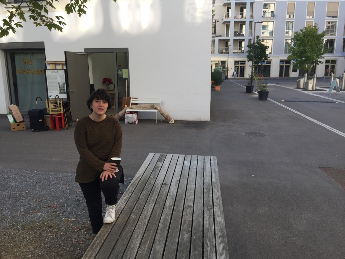 in front of the studio at the Hunzikerareal