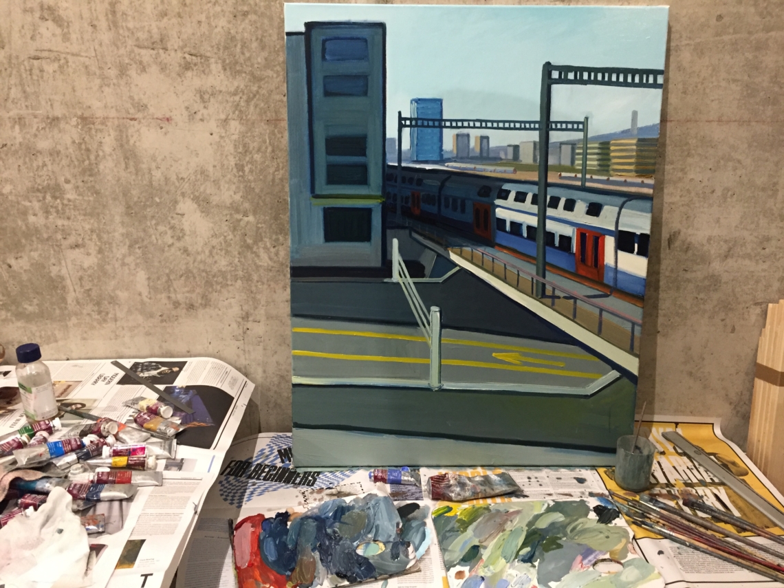 Anna Luksahevsky, Langstrasse and train tracks, work in progress 