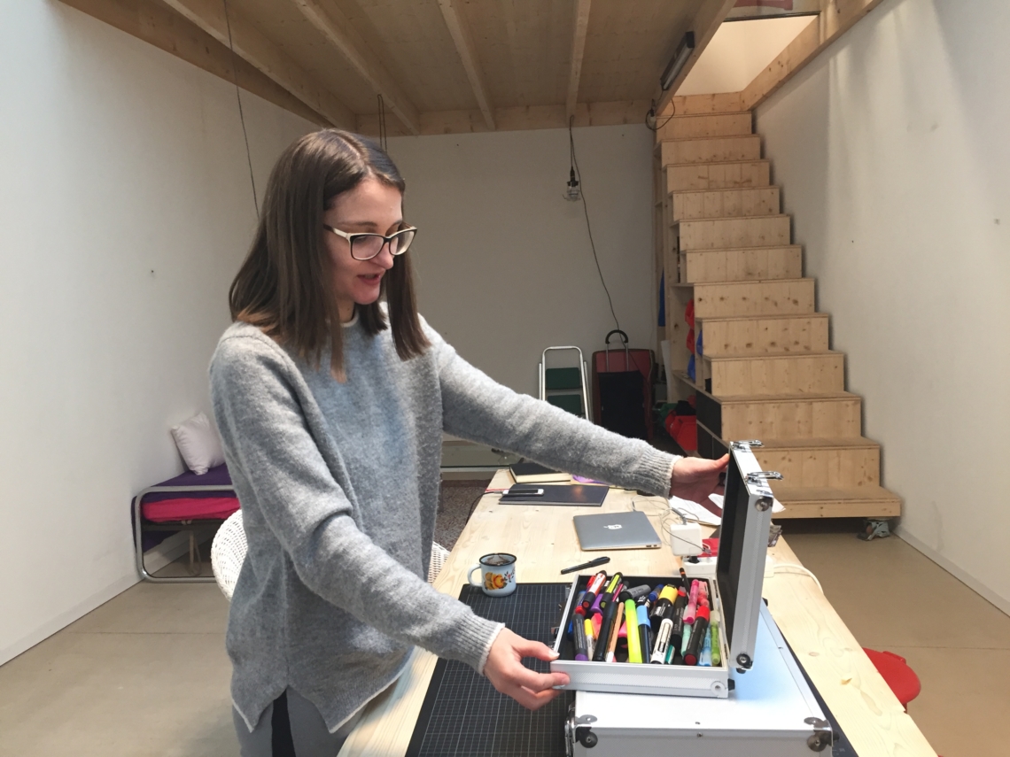 The suitcase, the knife, the marker, the glue, the tools