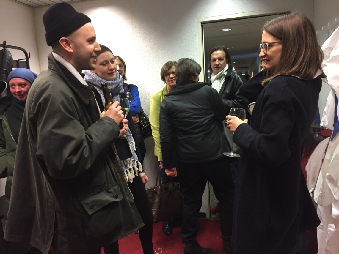 Daniela at the exhibition "Sollbruchstelle", in conversation with artist Nico Sebastian Meyer and Maria Arnold