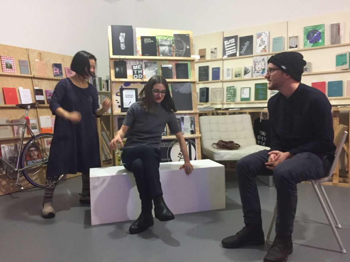 Daniela at bookstore Material, with chef Yoshie Itasaka and Nicolas Dumazet