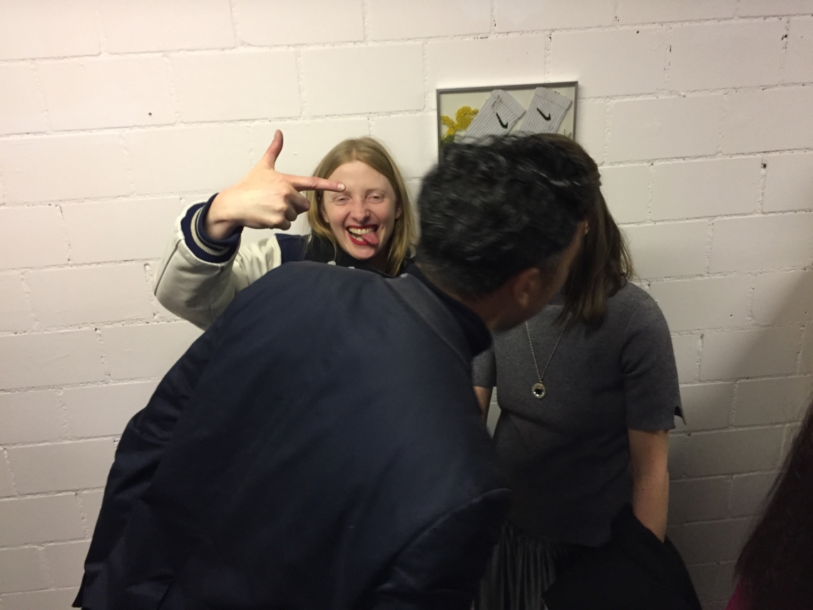 Monika Stalder and Sebastian Karrer talking loud to Daniela at the disco gallery Blossom