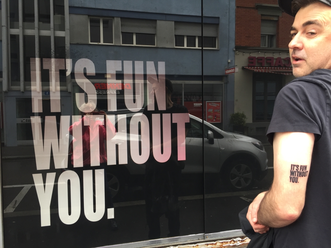 Ed's fresh tatoo "It's Fun Without You"