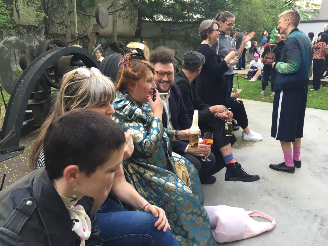 visitors and artist at the opening of the exhibition Fashion Drive, at Kunsthaus Zürich